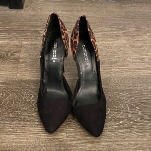 H&M Black and Leopard Print Heels 
(suede like fabric)